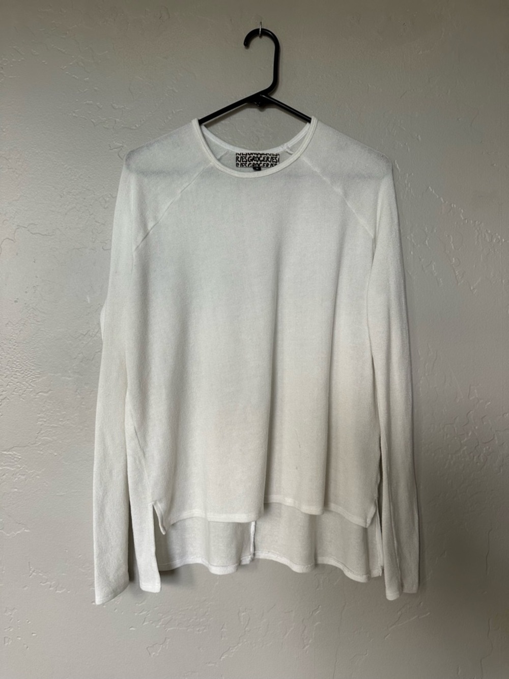 Groceries Apparel Creamy White Lyocell Hacci Lightweight Long Sleeve Top